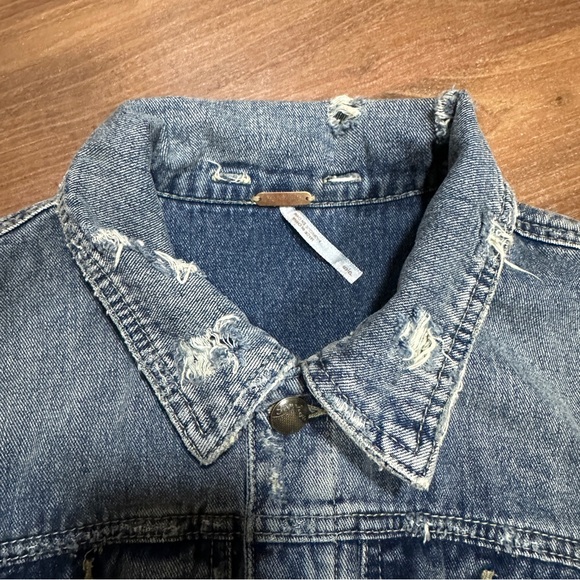 Free People Blue Denim Jacket with Gray Sleeves - Picture 12 of 12